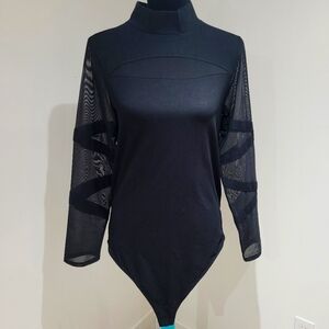 Torrid Women's Nightfall Foxy Mesh Lattice Bodysuit 1X Black Bikercore NEW